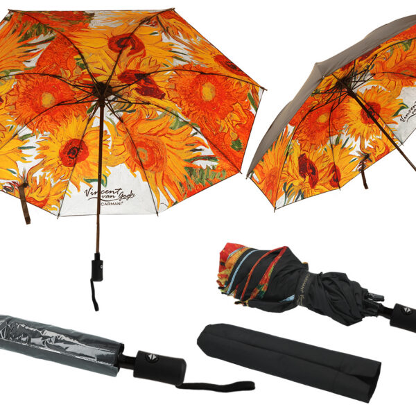 Parasol automatyczny, składany - V. van Gogh, Słoneczniki (dekoracja pod spodem) (CARMANI)
