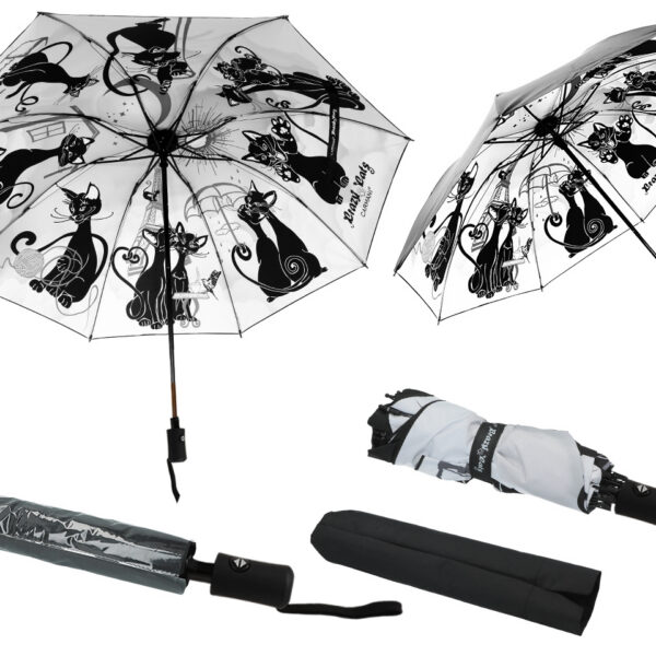 Parasol automatyczny, składany - Kocie wariacje (dekoracja pod spodem) (CARMANI)