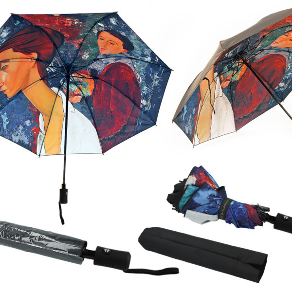 Parasol automat, skł. - A. Modigliani, Autoportret i L. Czechowska (dekoracja pod spodem) (CARMANI)