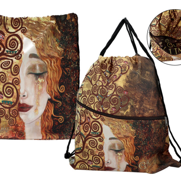 Worek na plecy z kieszenią w tubie - G. Klimt, Złote łzy (CARMANI)