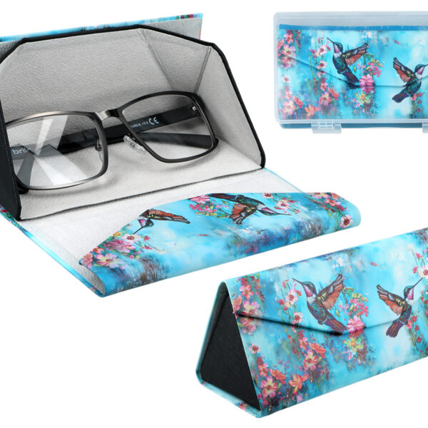 Etui na okulary, składane - Dekoracja kwiatowa, Kolibry (CARMANI)