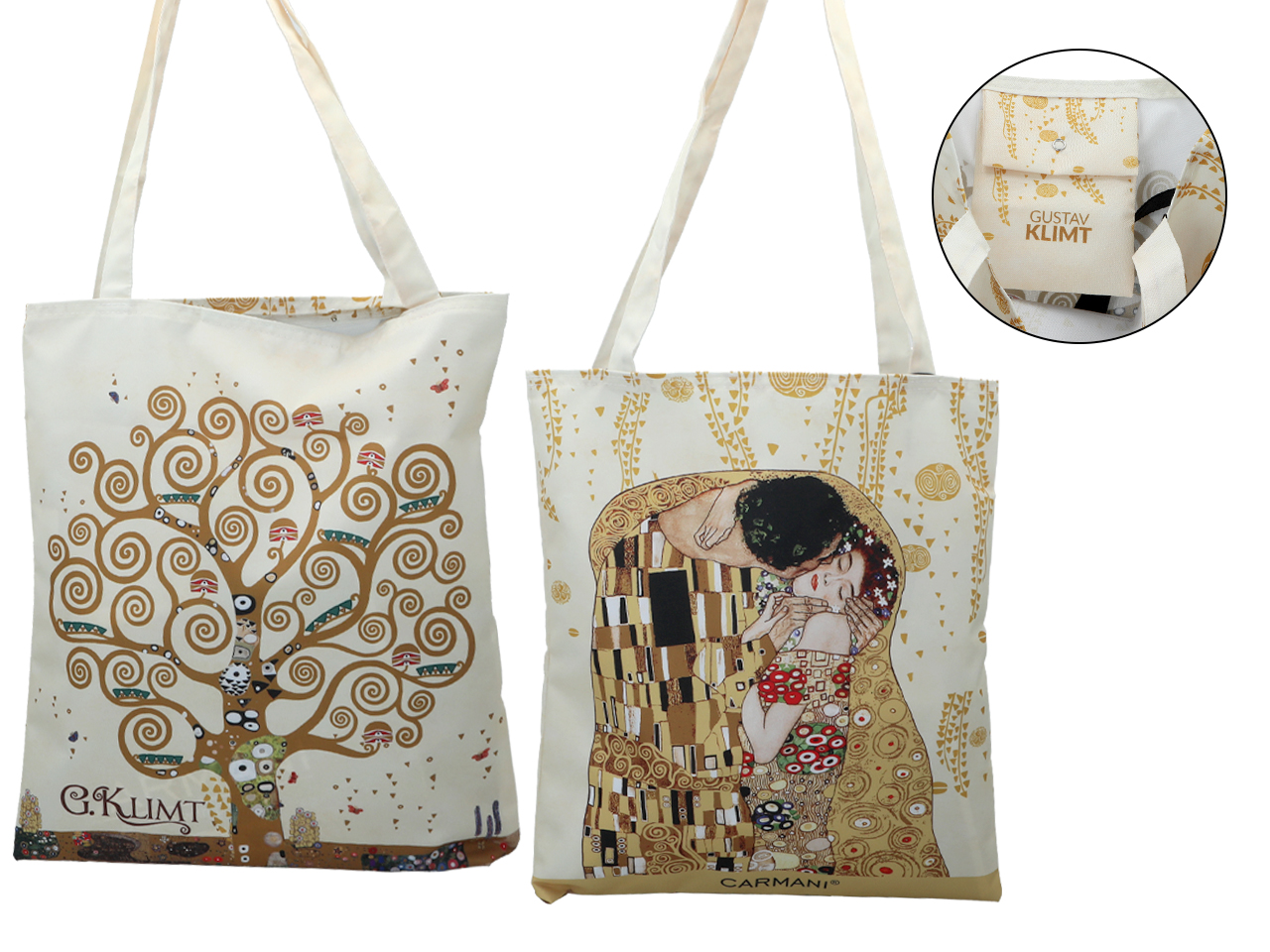 Torba na ramię - G. Klimt, Pocałunek + Drzewo, jasne tło (CARMANI)