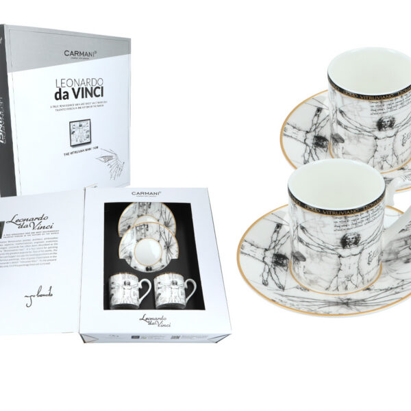 Kpl. 2 filiżanek espresso - L. Da Vinci, Człowiek Witruwiański (CARMANI)