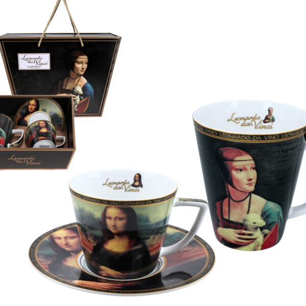 Kpl. filiżanka i kubek - L. da Vinci, Mona Lisa, Dama z łasiczką (CARMANI)