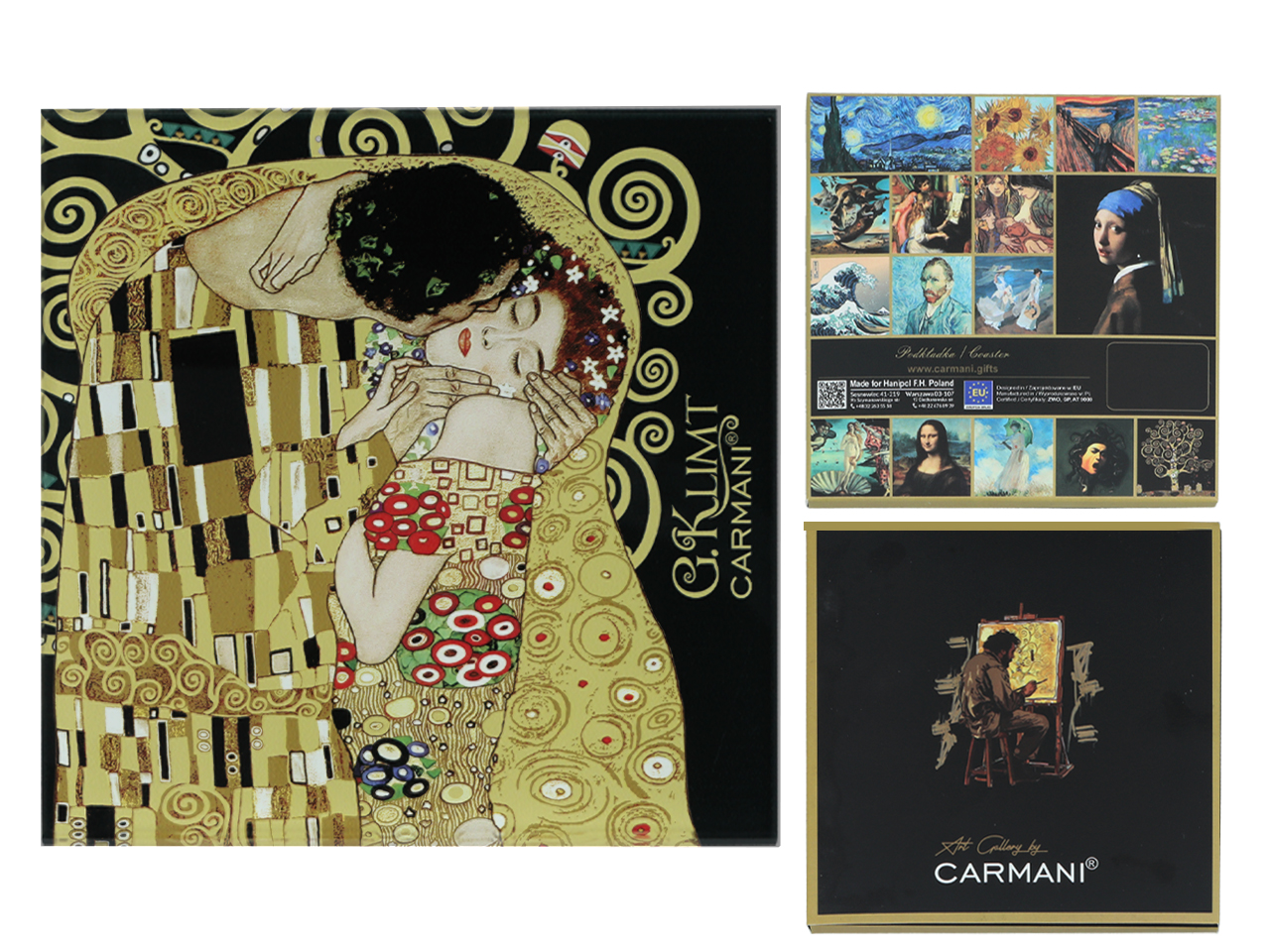 Podkładka szklana - G. Klimt, Pocałunek, czarne tło (CARMANI)