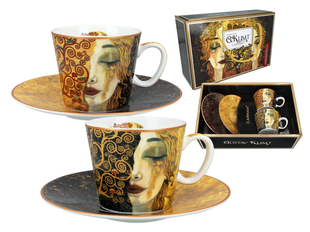 Kpl. 2 filiżanek espresso - G. Klimt, Złote łzy (białe i czarne tło) (CARMANI)