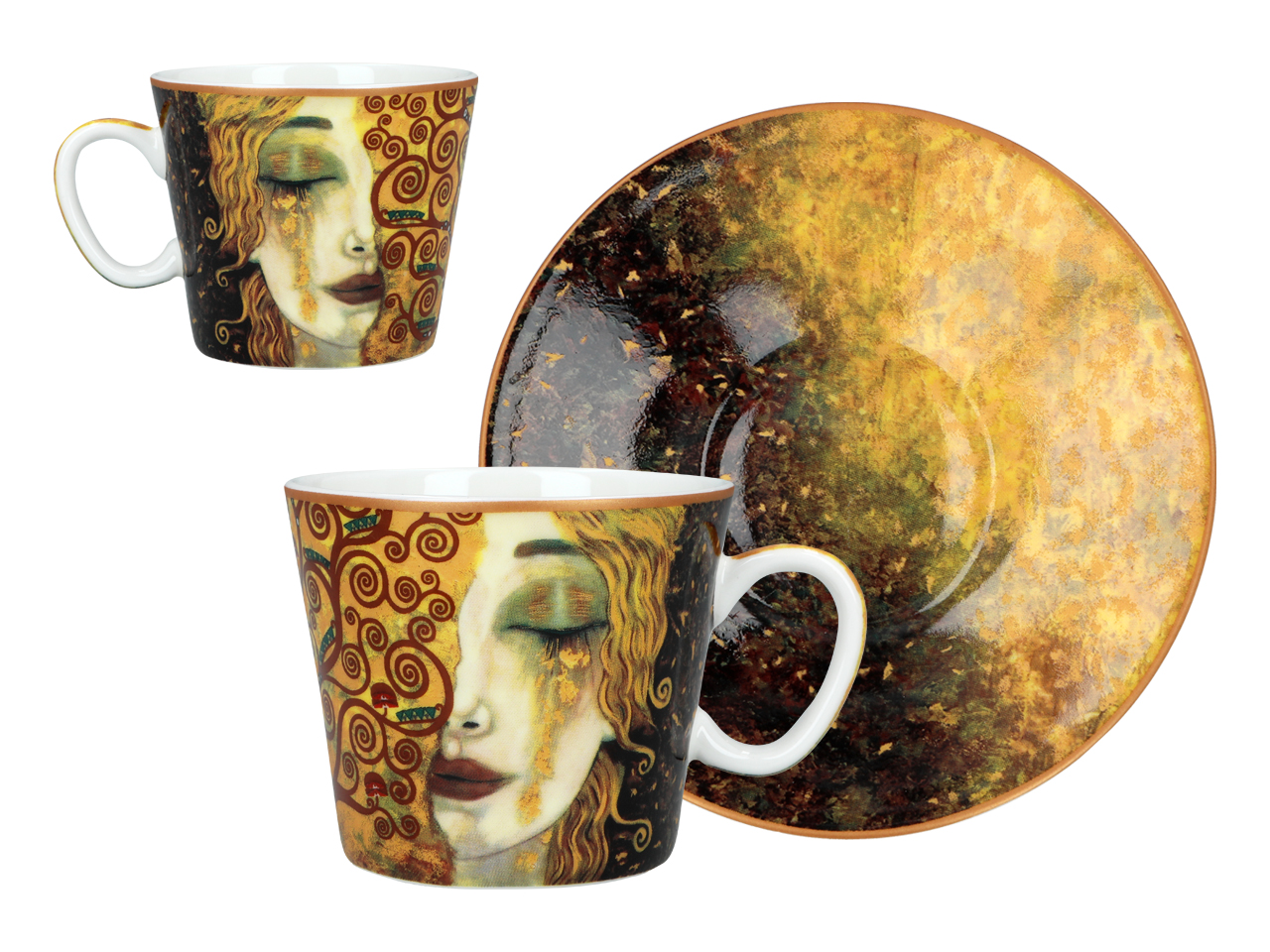Kpl. 2 filiżanek espresso - G. Klimt, Złote łzy (białe i czarne tło) (CARMANI) - obrazek 2