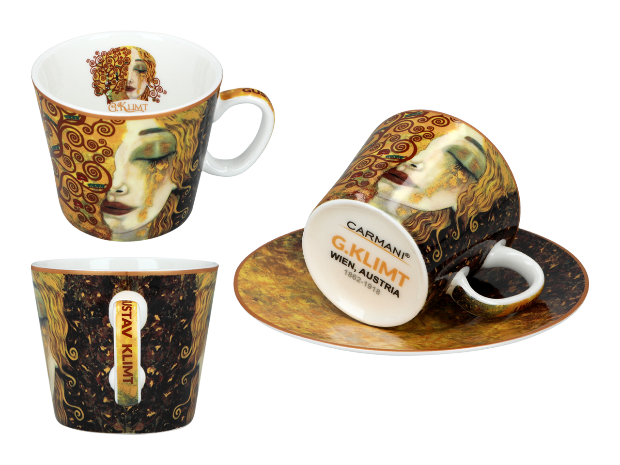 Kpl. 2 filiżanek espresso - G. Klimt, Złote łzy (białe i czarne tło) (CARMANI) - obrazek 3