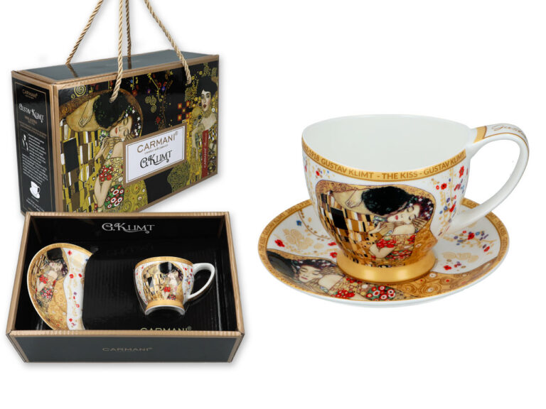 Filiżanka espresso Vanessa - G. Klimt, Pocałunek, białe tło (CARMANI)