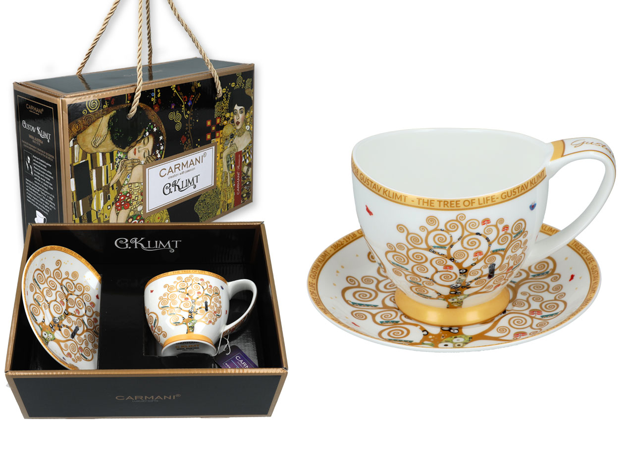 Filiżanka espresso Vanessa - G. Klimt, Drzewo życia, białe tło (CARMANI)