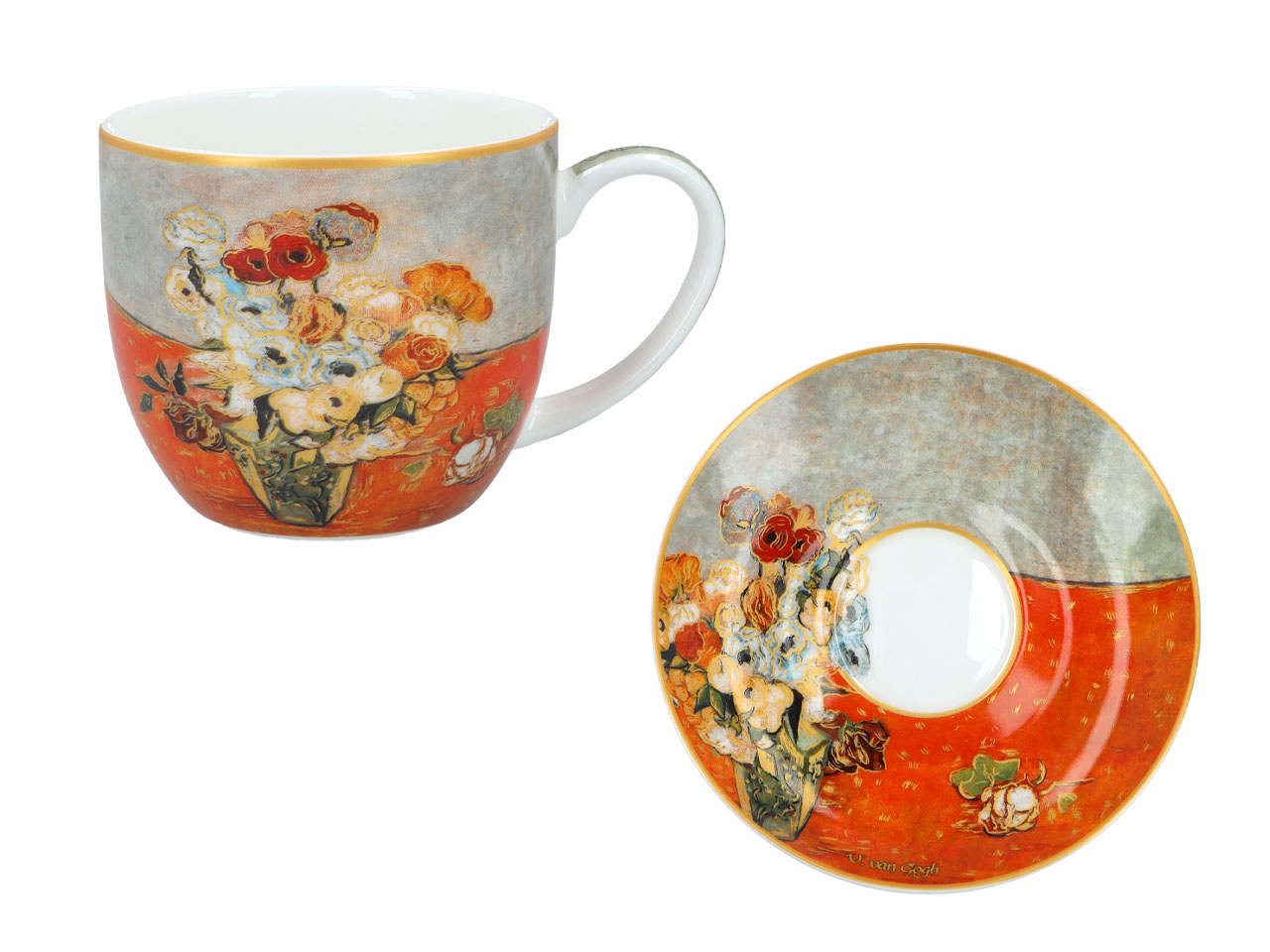 Kpl. 2 filiżanek ze spodkami - V. van Gogh, Róże i zawilce (CARMANI) - obrazek 2