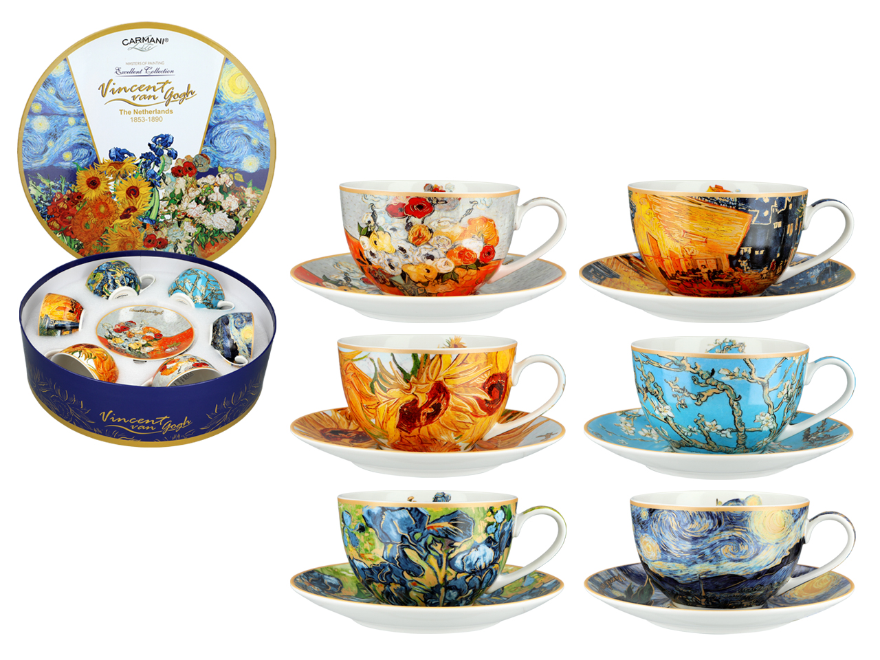 Kpl. 6 filiżanek w okrągłym pudełku - V. van Gogh (CARMANI)