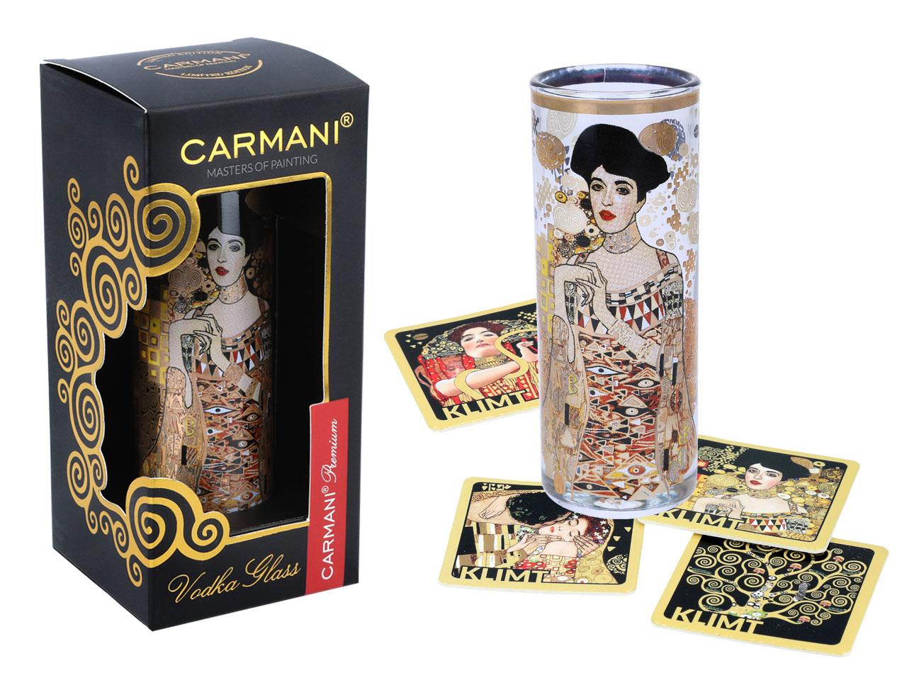 Kieliszek do wódki - G. Klimt. Adele Bloch Bauer I (CARMANI) + komplet 4 podkładek korkowych - obrazek 3